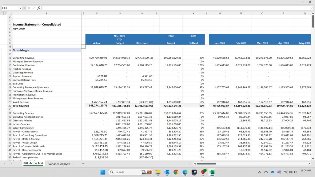 deFacto Power Planning Consolidated Income Statement Example